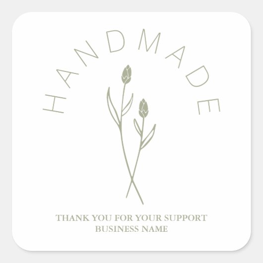 Sage Botanical White Minimalist Handm Vierkante Sticker (Voorkant)