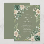 Sage Botanicale Romantische Bruiloft Kaart (Voorkant / Achterkant)