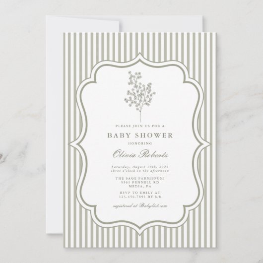 Sage Botanisch  Baby shower Kaart (Voorkant)