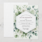 Sage Botanische Aquarel Bruiloft Kaart (Voorkant / Achterkant)