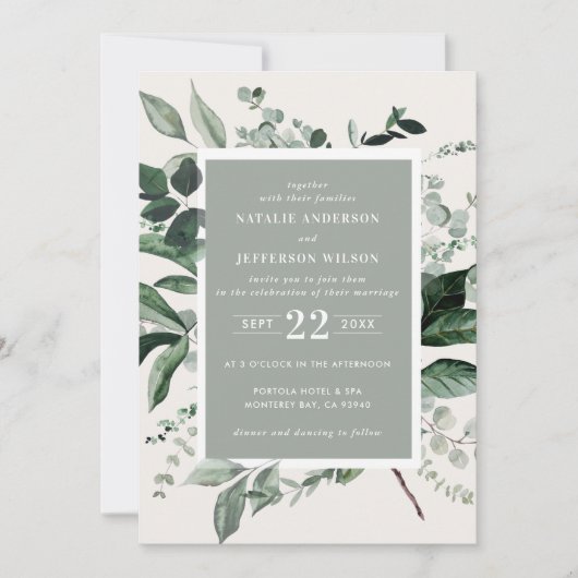 Sage botanische bloemen elegante bruiloft details  kaart (Voorkant)