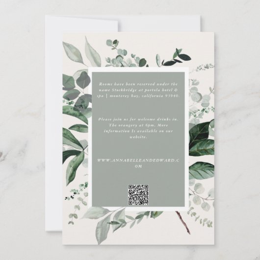 Sage botanische bloemen elegante bruiloft details  kaart (Achterkant)