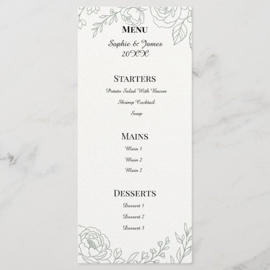 Sage Botanische Bruiloft Menu (Voorkant)