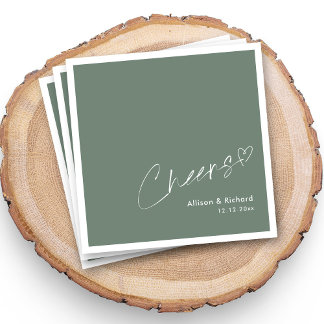 Sage Botanische Handtekening Proost Bruiloft Servet