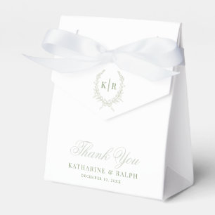 Sage Botanische & lint Crest Monogram Huwelijk Bedankdoosjes