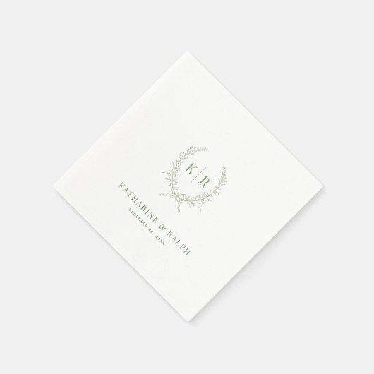 Sage Botanische & lint Crest Monogram Huwelijk Servet (Hoek)
