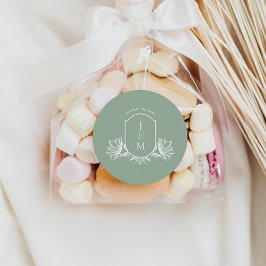 Sage Botanische monogram Crest Favor Stickers