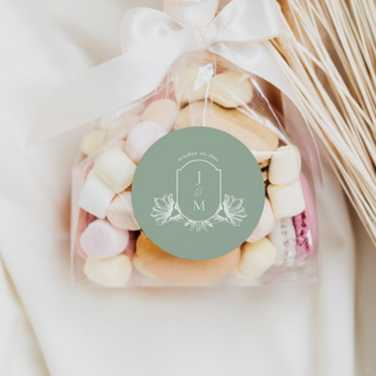 Sage Botanische monogram Crest Favor Stickers