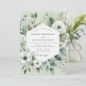 Sage Botanische Romantische Bruiloft Kaart (Staand voorkant)