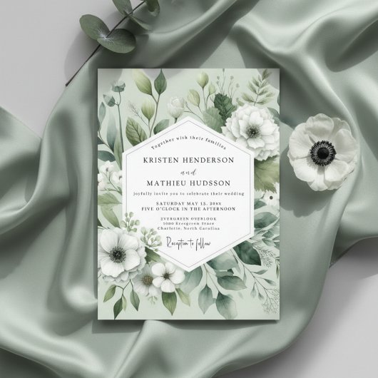 Sage Botanische Romantische Bruiloft Kaart