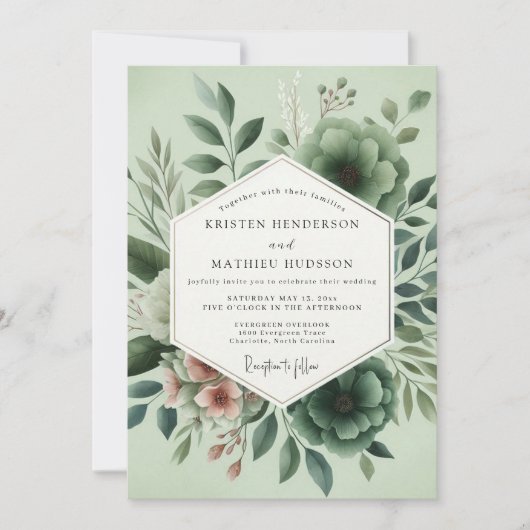 Sage Botanische Romantische Bruiloft Kaart (Voorkant)