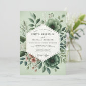 Sage Botanische Romantische Bruiloft Kaart (Staand voorkant)