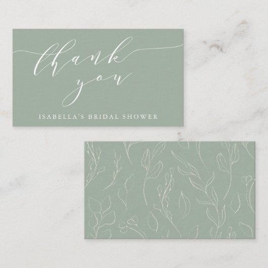 Sage Botanische Script Bruiloft Thank You Cadeau Informatiekaartje (Voorkant / Achterkant)