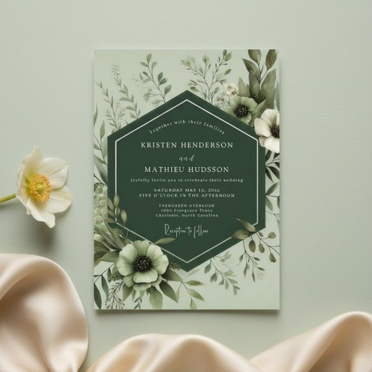 Sage Botanische Weelderige Bruiloft Kaart