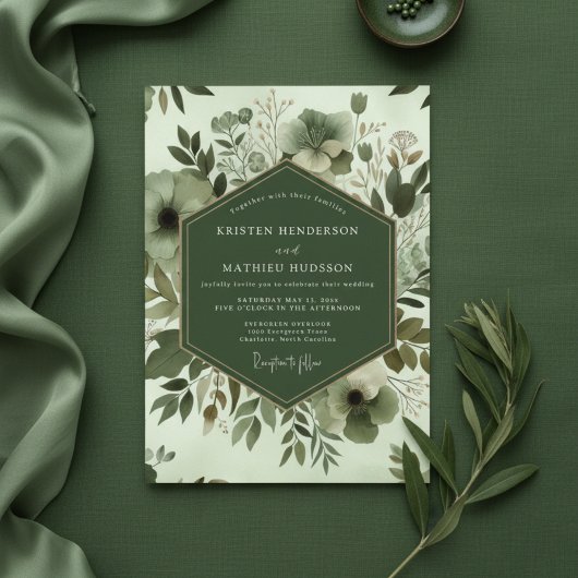 Sage Botanische Whimsy Bruiloft Kaart