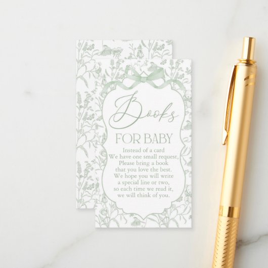 Sage Bow Baby shower Boek Informatiekaartje (Voorkant / Achterkant in situ)
