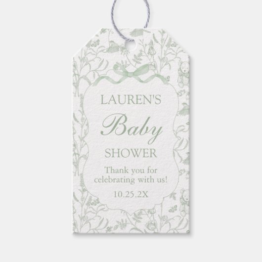 Sage Bow Baby shower Gift Label Cadeaulabel (Voorkant)