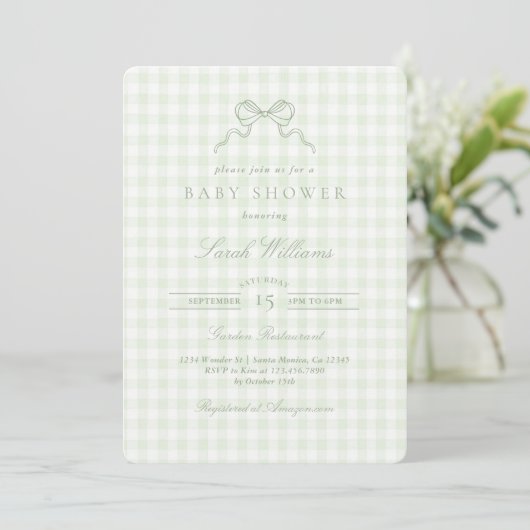 Sage Bow Baby Shower invitation Kaart (Staand voorkant)