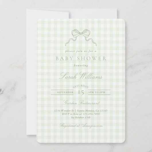 Sage Bow Baby Shower invitation Kaart (Voorkant)