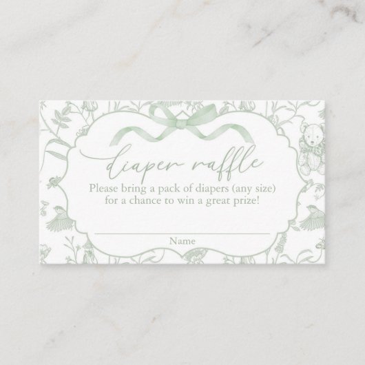 Sage Bow Baby shower Luier Raffle Informatiekaartje (Voorkant)