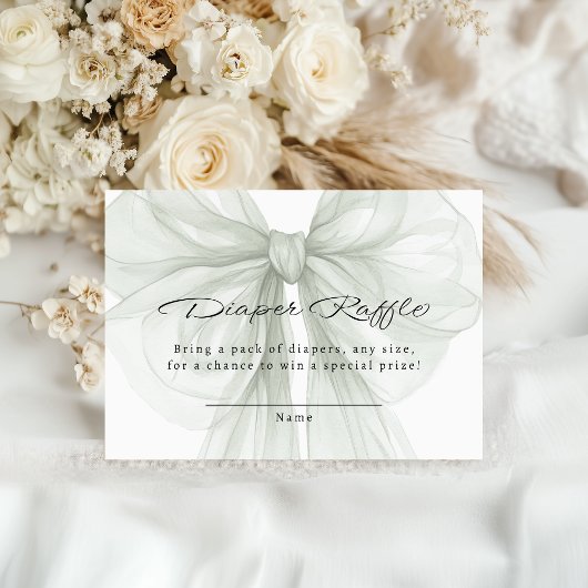 Sage Bow Diaper Raffle Minimal Chic Informatiekaartje