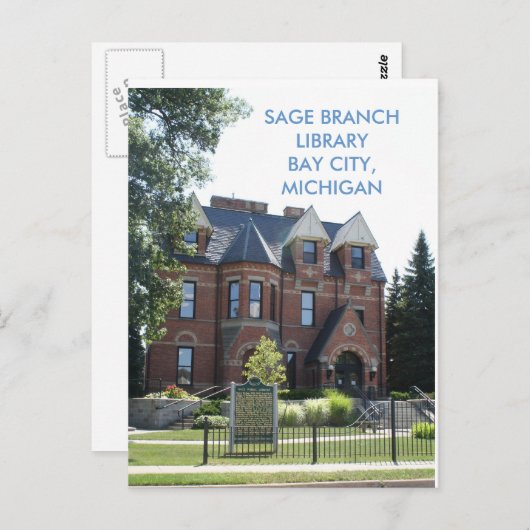 SAGE BRANCH LIBRARY, BAY CITY, MICHIGAN POST CARD BRIEFKAART (Voorkant / Achterkant)