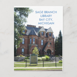SAGE BRANCH LIBRARY, BAY CITY, MICHIGAN POST CARD BRIEFKAART
