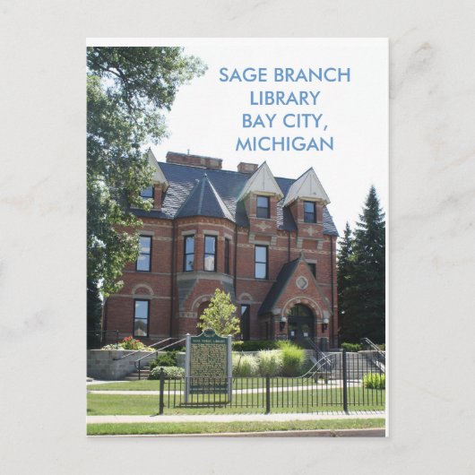 SAGE BRANCH LIBRARY, BAY CITY, MICHIGAN POST CARD BRIEFKAART (Voorkant)