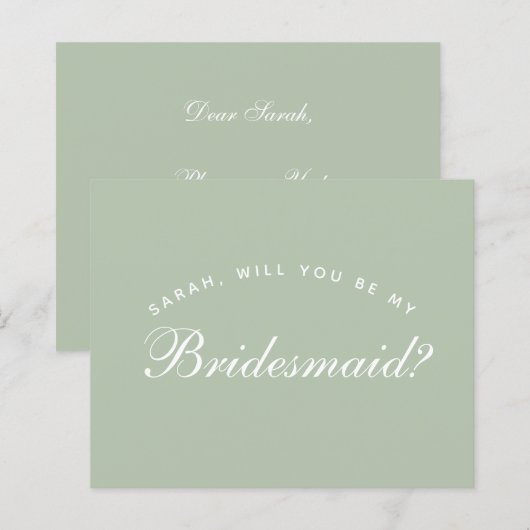 Sage Bridesmaid-voorstel Groen wit script (Voorkant / Achterkant)