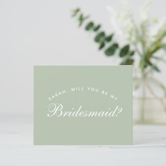 Sage Bridesmaid-voorstel Groen wit script (Staand voorkant)