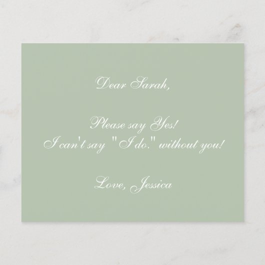 Sage Bridesmaid-voorstel Groen wit script (Achterkant)