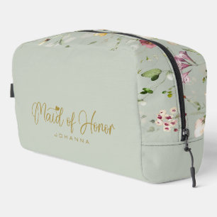 Sage bruidsmeisje script naam accessoire cadeau toilettasje