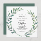 Sage Bruiloft Uitnodiging Moderne olijfbladeren (Voorkant / Achterkant)