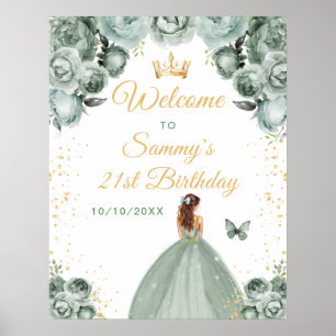 Sage Bruine Haar Prinses Verjaardags Welkom Poster