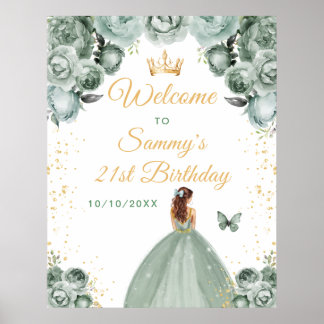 Sage Bruine Haar Prinses Verjaardags Welkom Poster