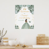 Sage Brunette Hair Princess Verjaardag Welkom Poster (Keuken)