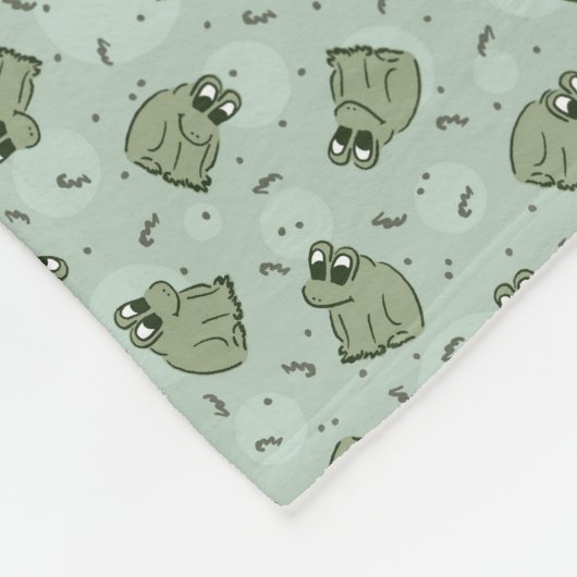 Sage Bubble Frogs - lauriergroen kinder motief. Fleece Deken (Hoek)