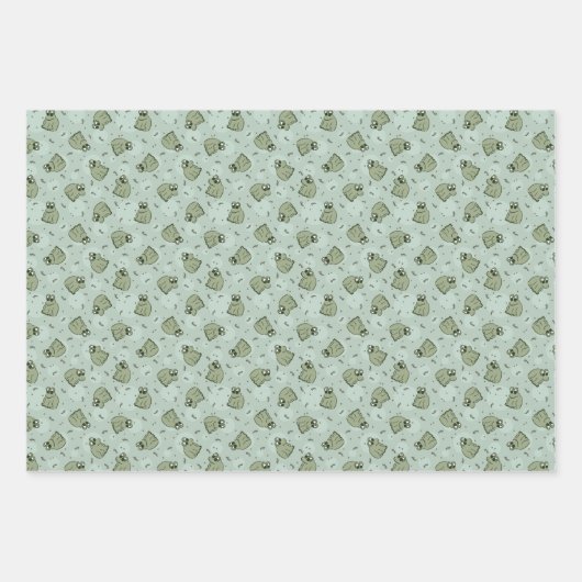 Sage Bubble Frogs - lauriergroen kinder motief. Inpakpapier Vel (Voorkant 3)