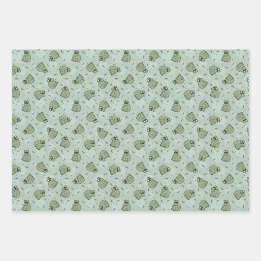 Sage Bubble Frogs - lauriergroen kinder motief. Inpakpapier Vel (Voorkant 2)