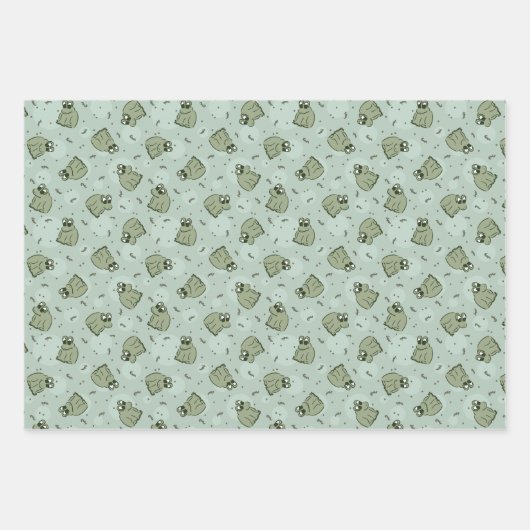Sage Bubble Frogs - lauriergroen kinder motief. Inpakpapier Vel (Voorkant)
