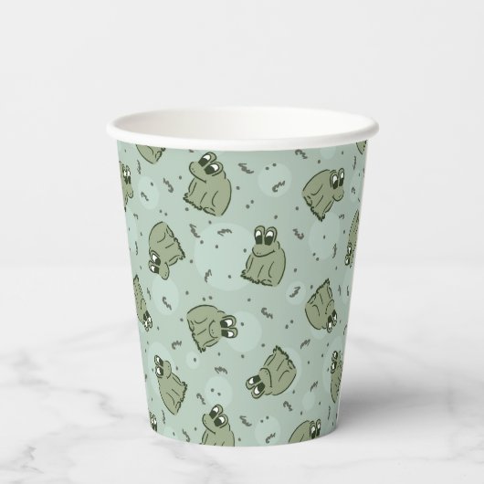 Sage Bubble Frogs - lauriergroen kinder motief. Papieren Bekers (Achterkant)