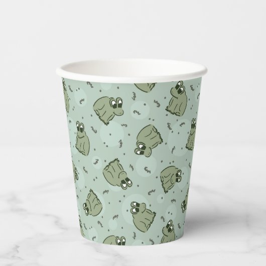 Sage Bubble Frogs - lauriergroen kinder motief. Papieren Bekers (Voorkant)