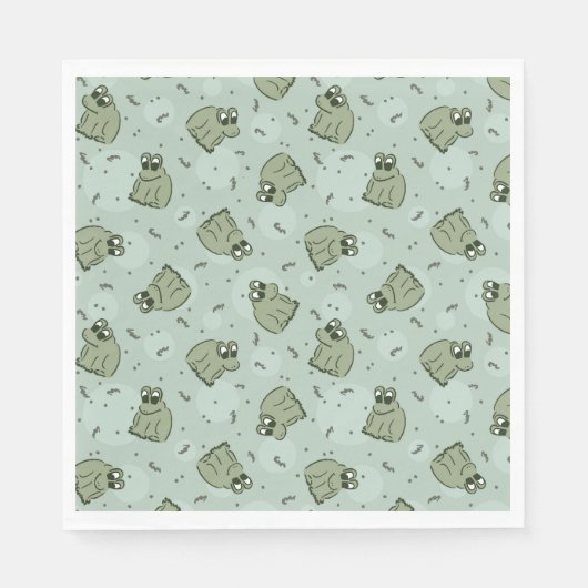 Sage Bubble Frogs - lauriergroen kinder motief. Servet (Voorkant)