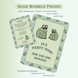 Sage Bubble Kikkers - leuk kinderfeestje. Kaart