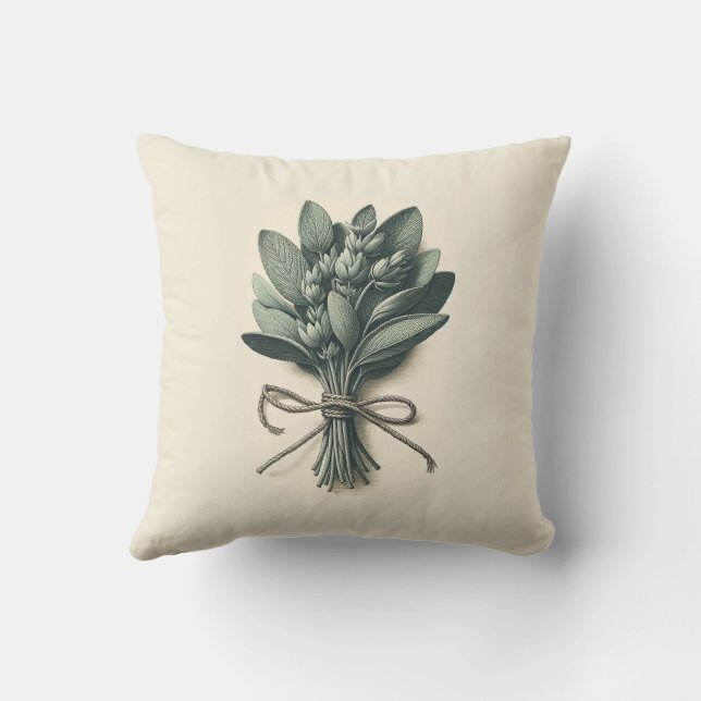 Sage Bunch Vintage Botanische Apotheek Plant Kussen (Achterkant)