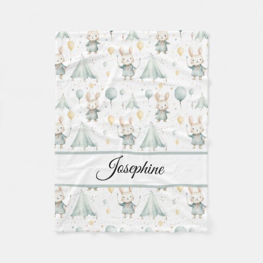 Sage Bunny Dreams Gepersonaliseerde Baby Fleece Deken (Voorkant)