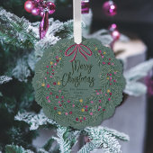 Sage Burgundy Merry Christmas Ornament with Photo