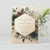 Sage Burgundy Vintage Bruiloftsbloem Kaart (Staand voorkant)