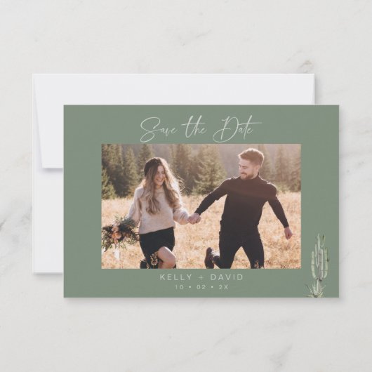 Sage Cactus Succulent Wedding Save the Date Kaart (Achterkant)