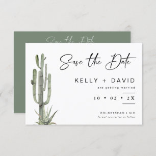 Sage Cactus Succulent Wedding Save the Date Kaart